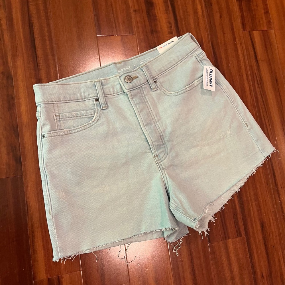 Old Navy Jean Shorts Sky-Hi A-Line High Rise Button Fly Light Wash Denim New 8